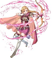 Rule 34 | 1girl, armor, armpits, arrow (projectile), asymmetrical gloves, blonde hair, boots, bow (weapon), braid, cape, elbow gloves, fire emblem, fire emblem: the blazing blade, fire emblem heroes, full body, gloves, glowing, glowing weapon, highres, holding, holding bow (weapon), holding weapon, long hair, looking away, louise (fire emblem), nintendo, official art, open mouth, purple eyes, purple thighhighs, quiver, ran&#039;ou (tamago no kimi), shoulder armor, skirt, sleeveless, solo, thigh boots, thighhighs, thighhighs under boots, transparent background, uneven gloves, weapon, white footwear, white gloves, zettai ryouiki
