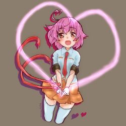 Rule 34 | 1girl, absurdres, ahoge, aino heart, arcana heart, artist name, breasts, brown eyes, heart, heart ahoge, highres, looking at viewer, open mouth, pink hair, ribbon, school uniform, short hair, skirt, small breasts, smile, solo