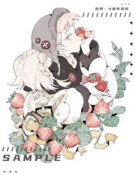 Rule 34 | 1girl, artist name, beanie, black capelet, blonde hair, blush, book, braid, buttons, capelet, clipboard, collar, collared capelet, collared shirt, dated, earflap beanie, eyelashes, food, frilled collar, frills, fruit, grey headwear, high collar, holding, holding food, holding fruit, layered sleeves, leaf, light blush, long hair, long sleeves, looking at viewer, maobing maobing, nail polish, nose blush, original, parted lips, puffy long sleeves, puffy sleeves, red nails, ribbon, sample watermark, shirt, stamp mark, strawberry, strawberry slice, twin braids, upper body, watermark, white background, white shirt, yellow eyes, yellow ribbon