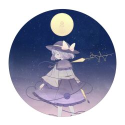 Rule 34 | 1girl, aoruri, black headwear, border, closed eyes, closed mouth, commentary request, flower, frilled shirt collar, frilled skirt, frilled sleeves, frills, full moon, highres, komeiji koishi, long sleeves, moon, night, profile, rose, round image, shirt, skirt, sky, solo, star (sky), starry sky, third eye, touhou, white border, wide sleeves, yellow shirt