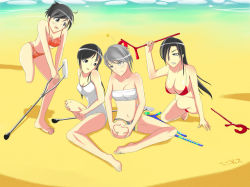 Rule 34 | 4girls, 59442587, amputee, angry, artist name, barefoot, beach, bikini, black eyes, black hair, blush, breasts, cigarette, crutch, cutoffs, eniksu, grey hair, happy, highres, large breasts, long hair, medium breasts, midriff, multiple girls, one-piece swimsuit, one leg, open clothes, open fly, open shorts, outdoors, pain, red bikini, short hair, shorts, star (symbol), strapless, swimsuit, tagme, tube top, white one-piece swimsuit
