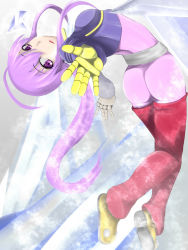 Rule 34 | 1girl, ahoge, artist request, ass, bodysuit, breasts, fliz, from behind, gloves, ice, long hair, looking at viewer, m.u.g.e.n, open mouth, ponytail, purple eyes, purple hair, shoes, sideboob, snow, solo, the king of fighters, very long hair