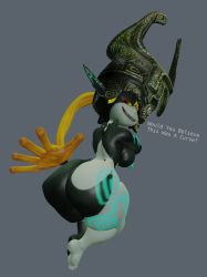 Rule 34 | absurdres, ass, ass focus, colored skin, demon girl, dman3d, english text, helmet, highres, midna, multicolored skin, nintendo, pointy ears, red eyes, smile, tagme, tattoo, the legend of zelda, the legend of zelda: twilight princess