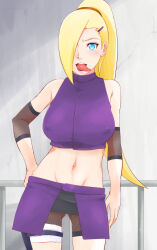 Rule 34 | 1girl, blonde hair, blue eyes, breasts, covered erect nipples, female focus, highres, large breasts, licking, long hair, naruto, naruto (series), open mouth, source request, sunahara wataru, yamanaka ino