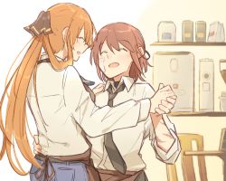 Rule 34 | 1boy, 1girl, apron, bandages, barista, blouse, cafe, collared shirt, commander (girls&#039; frontline), dancing, denim, closed eyes, girls&#039; frontline, hair rings, height difference, jeans, necktie, pants, ponytail, shirt, springfield (girls&#039; frontline), white shirt, xinhao