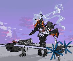 Rule 34 | 1girl, aircraft, airplane, lowres, mof, mof&#039;s silver haired twintailed girl, original, silver hair, sky, solo, twintails