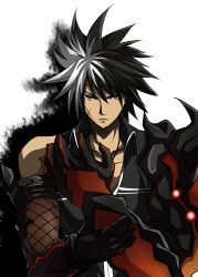 Rule 34 | 1boy, absurdres, armor, collarbone, elsword, glowing, highres, mechanical arms, multicolored hair, open mouth, raven cronwell, reckless fist (elsword), scar, single mechanical arm, spiked hair, two-tone hair, zetsuei (zetto)