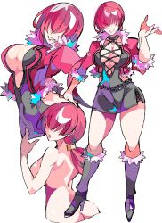 Rule 34 | absurdres, ass, black dress, breasts, cleavage, dress, enpe, hair over eyes, high heels, highres, jacket, large breasts, long hair, red hair, shermie (kof), short dress, smile, snk, the king of fighters, the king of fighters xv