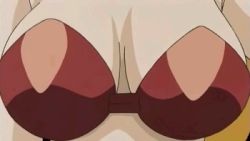 Rule 34 | 1girl, animated, animated gif, blonde hair, bouncing breasts, breasts, cleavage, disgaea, head out of frame, jennifer (disgaea), large breasts, lowres, solo, view between breasts