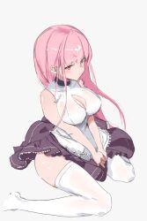 Rule 34 | 1girl, breasts, cleavage cutout, clothing cutout, covered erect nipples, highres, hololive, hololive english, large breasts, long hair, looking at viewer, mori calliope, pink eyes, pink hair, skykappa, socks, solo, solo focus, source request, thick thighs, thighs, virtual youtuber