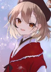 Rule 34 | 1girl, absurdres, beret, blurry, blush, bokeh, bow, braid, brown eyes, brown hair, depth of field, earrings, embroidery, feathers, floral print, hair between eyes, hat, highres, hololive, hololive english, inaba reito, japanese clothes, jewelry, kimono, looking at viewer, multicolored hair, nanashi mumei, nanashi mumei (new year), official alternate costume, print kimono, red shawl, ribbon, sash, shawl, short hair, simple background, single earring, smile, solo, streaked hair, virtual youtuber, white kimono