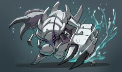 Rule 34 | + +, absurdres, antennae, aqua background, claws, creatures (company), full body, game freak, gen 7 pokemon, golisopod, grey background, highres, looking at viewer, motion blur, nintendo, no humans, pokemon, pokemon (creature), scarvii, simple background, solo, spikes, standing, twitter username, two-tone background, water