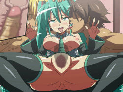 Rule 34 | aqua eyes, aqua hair, bare shoulders, breasts, censored, detached sleeves, group sex, group sex, hatsune miku, kiryu manzoku, long hair, necktie, nipples, open clothes, open mouth, open shirt, penis, pussy, sex, shirt, skirt, v, vaginal, very long hair, vocaloid, x-ray