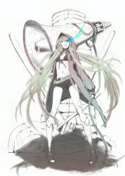Rule 34 | 1girl, absurdres, black rock shooter, black rock shooter (character), black rock shooter (cosplay), blonde hair, boots, chain, cosplay, glowing, glowing eyes, hatsune miku, highres, legs, long hair, megaphone, nayu, original, oversized object, shorts, solo, traditional media, vocaloid