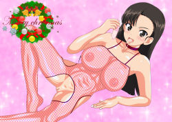 Rule 34 | 10s, 1girl, black eyes, black hair, blush, breasts, condom, cum, cum in mouth, girls und panzer, large breasts, mevius9, navel, nipples, nishi kinuyo, pussy, solo, used condom