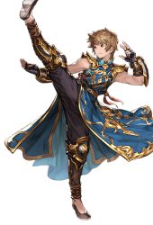 Rule 34 | 10s, 1boy, alpha transparency, brown eyes, brown hair, changpao, chinese clothes, fingerless gloves, full body, gloves, gran (granblue fantasy), granblue fantasy, high kick, kicking, kung fu artist (granblue fantasy), male focus, minaba hideo, official art, pants, short hair, solo, transparent background