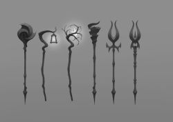 Rule 34 | concept art, glowing, grey background, greyscale, lantern, league of legends, monochrome, no humans, simple background, staff, thorsten erdt, weapon