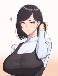 Rule 34 | 1girl, absurdres, band-width, black hair, black tank top, blue eyes, breasts, closed mouth, hair behind ear, heart, highres, large breasts, mature female, medium hair, original, parted bangs, smile, sweater, swept bangs, tank top, turtleneck, turtleneck sweater, upper body, white sweater