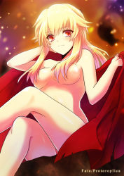 Rule 34 | 1girl, bad id, bad pixiv id, blonde hair, fate/protoreplica, fate/stay night, fate (series), gilgamesh (fate), hair censor, hair over breasts, long hair, nude, red eyes, redby623, sidelocks, solo
