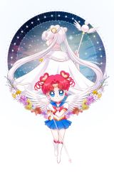 Rule 34 | 1990s (style), 2girls, angel wings, bad id, bad pixiv id, bishoujo senshi sailor moon, bishoujo senshi sailor moon sailor stars, bishoujo senshi sailor moon stars, blue eyes, blue sailor collar, blue skirt, boots, brooch, chibi chibi, choker, circle, double bun, drill hair, flower, full body, gloves, hair bun, heart, heart brooch, heart hair bun, jewelry, knee boots, long hair, multiple girls, parted bangs, red hair, retro artstyle, sailor chibi chibi, sailor collar, sailor cosmos, short hair, skirt, spoilers, staff, star (symbol), twin drills, twintails, water7, white choker, white footwear, white gloves, white hair, white wings, wings