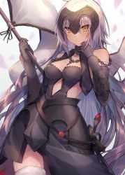 Rule 34 | 1girl, ahoge, arm guards, armor, bad id, bad pixiv id, banner, bare shoulders, between breasts, black dress, black gloves, blush, breasts, chain, closed mouth, collar, coyucom, dress, fate/apocrypha, fate (series), faulds, fur-trimmed gloves, fur trim, gloves, hand on own face, hand up, holding, jeanne d&#039;arc (fate), jeanne d&#039;arc alter (avenger) (fate), jeanne d&#039;arc alter (avenger) (third ascension) (fate), jeanne d&#039;arc alter (fate), lace, lace-trimmed dress, lace trim, light smile, long hair, medium breasts, petals, pointy ears, silver hair, simple background, solo, sword, very long hair, weapon, white background, yellow eyes