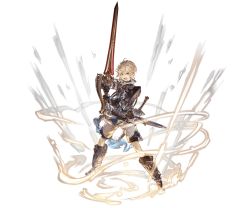 Rule 34 | 1boy, arthur (granblue fantasy), blonde hair, energy, full body, granblue fantasy, holding, holding sword, holding weapon, looking at viewer, male focus, minaba hideo, official art, open mouth, red eyes, shorts, solo, sword, transparent background, weapon