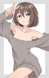 Rule 34 | 1girl, absurdres, bare shoulders, breasts, brown eyes, brown hair, child, collarbone, expressionless, female focus, highres, ito kashiwamochi, original, short hair, small breasts, solo, sweater, v