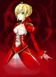 Rule 34 | 10s, 1girl, ahoge, bad id, bad pixiv id, blonde hair, braid, dress, epaulettes, fate/extra, fate/stay night, fate (series), green eyes, nero claudius (fate), nero claudius (fate), nero claudius (fate/extra), ribbon, short hair, solo, whiisky, whiisky (artist)