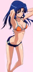 Rule 34 | 1girl, bikini, bikini top only, blue hair, kawashima ami, legs, long hair, long legs, official art, shorts, simple background, solo, swimsuit, toradora!