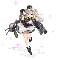 Rule 34 | 1girl, azur lane, belt, boots, buttons, capelet, commentary request, dango remi, dress, epaulettes, full body, green capelet, green dress, green footwear, green headwear, hair ornament, highres, looking at viewer, official art, purple eyes, silver hair, sleeveless, socks, solo, transparent background, turret, two-tone dress, vincenzo gioberti (azur lane)