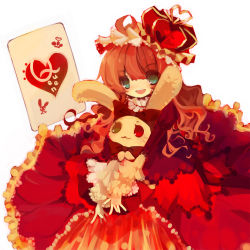 Rule 34 | alice in wonderland, rabbit, card, crown, dress, green eyes, red hair, red theme, saya (sayaya), solo