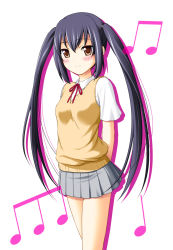 Rule 34 | bad id, bad pixiv id, black hair, brown eyes, k-on!, long hair, musical note, nakano azusa, punita, school uniform, solo, sweater vest, twintails
