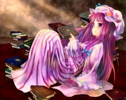 Rule 34 | 1girl, blush, book, breasts, crescent, dqn (dqnww), female focus, full body, hat, long hair, patchouli knowledge, purple eyes, purple hair, solo, touhou
