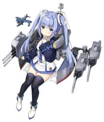 Rule 34 | 1girl, anchor symbol, azur lane, black thighhighs, blue eyes, blue hair, breasts, full body, hair ornament, long hair, long sleeves, looking at viewer, official art, sky-freedom, solo, thighhighs, transparent background, turret, twintails, vincennes (azur lane)