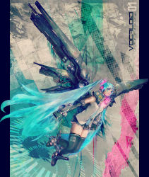 Rule 34 | 1girl, absurdres, aqua eyes, aqua hair, artificial wings, bad id, bad pixiv id, black thighhighs, copyright name, cyborg, detached sleeves, facial mark, floating hair, flying, full body, glowing, grey shirt, hatsune miku, headphones, highres, lips, long hair, looking at viewer, mechanization, miniskirt, necktie, noboundary, parted lips, pillarboxed, shirt, sign, skirt, skull and crossbones, sleeveless, solo, star (symbol), thighhighs, twintails, very long hair, vocaloid, warning sign, zettai ryouiki
