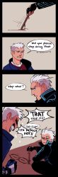 Rule 34 | 2boys, angry, artist request, devil may cry (series), devil may cry 5, drawing, english text, highres, multiple boys, nero (devil may cry), short hair, shouting, vergil (devil may cry), white hair