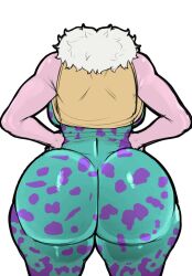 Rule 34 | 1girl, ashido mina, ass, blackwhiplash, bodysuit, boku no hero academia, colored skin, curvy, from behind, highres, huge ass, pink skin, simple background, solo, thick thighs, thighs, third-party edit, vest, white background, wide hips