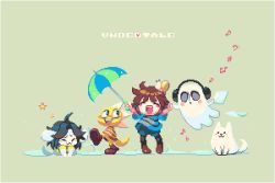 Rule 34 | androgynous, annoying dog, chibi, commentary request, copyright name, frisk (undertale), monster kid (undertale), multiple boys, napstablook, pixel art, shigeru arsw, snail, temmie, undertale