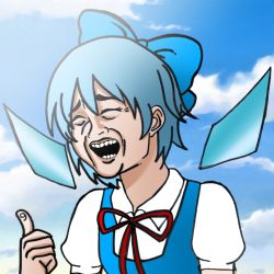 Rule 34 | blouse, cirno, collared shirt, day, game, hair between eyes, meme, outdoors, photo background, real life, self-upload, shirt, smile, solo, tagme, touhou, what, white shirt, yao ming