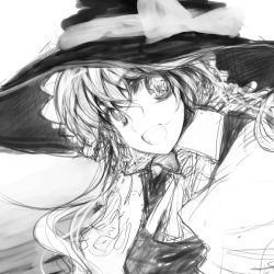 Rule 34 | 1girl, bad id, bad pixiv id, female focus, greyscale, hara takehito, hat, kirisame marisa, monochrome, sketch, solo, touhou, witch, witch hat