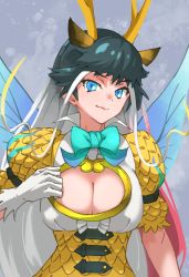 Rule 34 | 1girl, absurdres, black hair, blue eyes, breasts, cleavage cutout, clothing cutout, commentary, gloves, gradient hair, highres, horns, kemono friends, kirin (kemono friends), large breasts, long hair, looking at viewer, multicolored hair, solo, tanabe (fueisei), upper body, white gloves, white hair