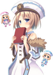 Rule 34 | &gt;:d, 10s, 3girls, :d, bad id, bad pixiv id, blanc (neptunia), blue eyes, blush, blush stickers, book, brown hair, chibi, choujigen game neptune mk2, dress, female focus, frilled hat, frills, full body, hat, holding, holding book, kinta (distortion), long hair, multiple girls, neck ribbon, neptune (series), open mouth, panties, pantyshot, ram (neptunia), ribbon, rom (neptunia), shoes, short hair, siblings, simple background, sisters, smile, solo focus, striped clothes, striped panties, twins, underwear, v-shaped eyebrows, white background, white dress