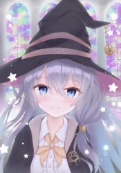 Rule 34 | blue eyes, elaina (majo no tabitabi), hat, looking at viewer, majo no tabitabi, silver hair, solo, witch, witch hat