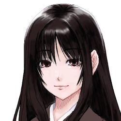 Rule 34 | 1girl, bad id, bad pixiv id, black hair, brown eyes, crote, female focus, japanese clothes, kimono, light smile, long hair, looking at viewer, lowres, original, parted bangs, portrait, simple background, solo, white background