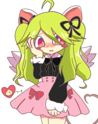 Rule 34 | 1girl, animal ears, blush, blush stickers, dress, green hair, heart (mad rat dead), highres, mad rat dead, mouse (animal), mouse ears, mouse girl, mouse tail, nippon ichi, rat god, red eyes, tail, wings