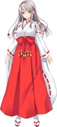 Rule 34 | 1girl, artwhirl mahou gakuen no otome-tachi, bow, braid, ceres (artwhirl), closed mouth, detached sleeves, full body, green eyes, hair between eyes, hair bow, high-waist skirt, highres, japanese clothes, kimono, long hair, long skirt, long sleeves, looking at viewer, miko, red bow, red skirt, ribbon-trimmed sleeves, ribbon trim, skirt, smile, solo, standing, tabi, tachi-e, transparent background, white hair, white kimono, white sleeves, zinno