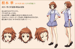 Rule 34 | brown hair, character sheet, katsuragi hana, school uniform, seikon no qwaser, short hair, skirt, translation request