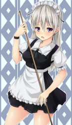 Rule 34 | 1girl, apron, breasts, dress, eila ilmatar juutilainen, kuragari, long hair, looking at viewer, maid, maid apron, maid headdress, open mouth, purple eyes, silver hair, solo, strike witches, world witches series