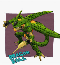 Rule 34 | bad id, bad pixiv id, cell (dragon ball), chingisu, copyright name, dragon ball, dragonball z, fighting stance, imperfect cell, looking at viewer, male focus, monster, no humans, slit pupils, solo, tail, wings
