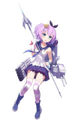 Rule 34 | 1girl, :d, absurdres, azur lane, black ribbon, blue eyes, blush, boots, camisole, cannon, commentary, crown, full body, gloves, green eyes, hair ornament, hair ribbon, highres, holding, holding javelin, javelin, javelin (azur lane), looking at viewer, lyrae, mini crown, multicolored eyes, open mouth, pink hair, plaid, plaid skirt, pleated skirt, purple footwear, purple skirt, ribbon, simple background, single glove, skirt, smile, solo, striped clothes, striped thighhighs, thighhighs, torpedo, turret, white background, white camisole, white gloves